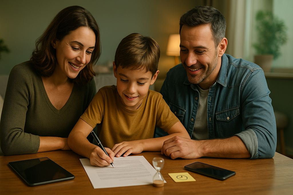 patto digitale tra genitori e figlio con stampa del PDF per stabilire le regole con gli schermi per i bambini